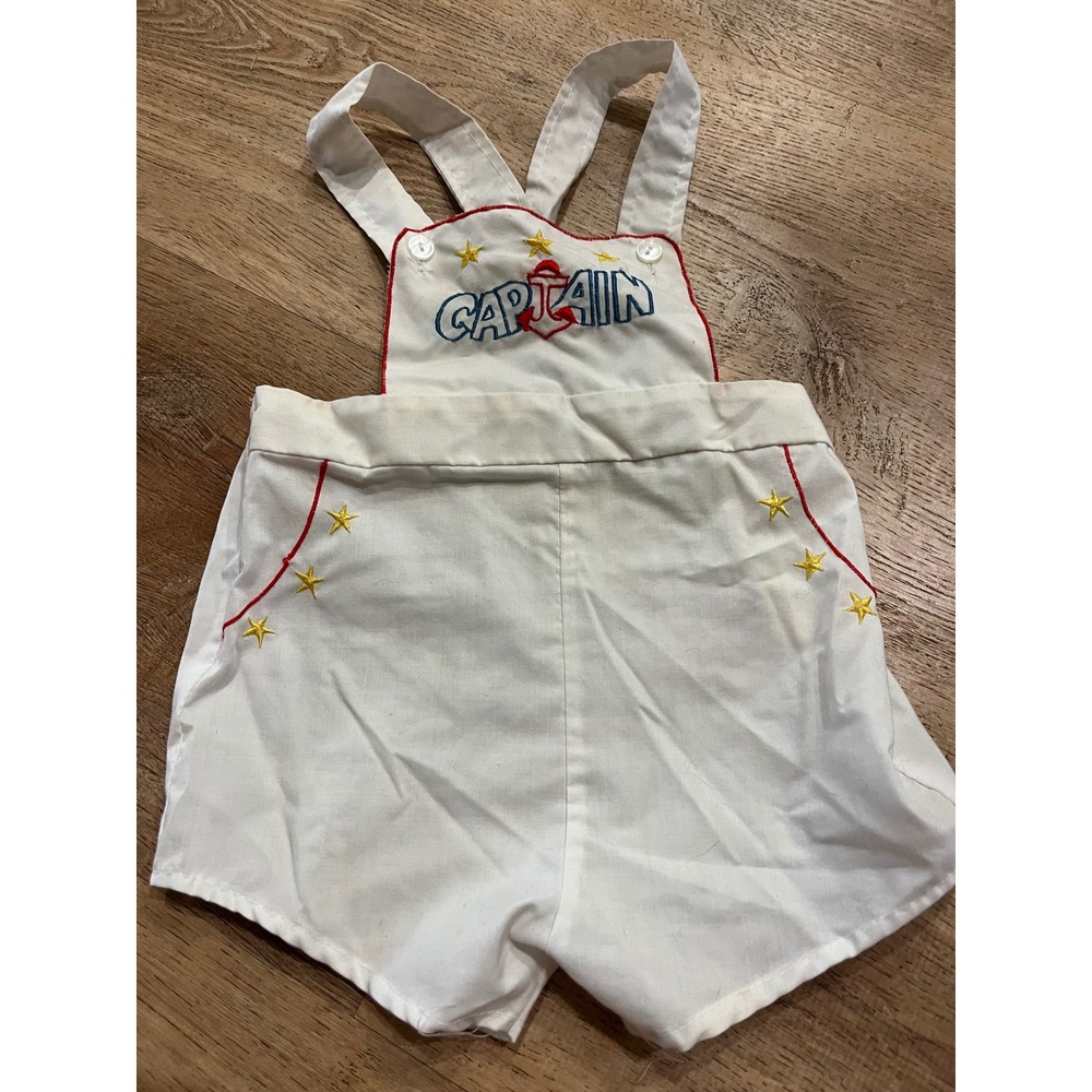 Vintage Cradle Togs Baby Boy Captain Nautical Sunsuit White Red 12 Months